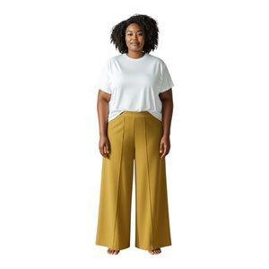 STYLEWE Wide Leg Ankle Pants, Elastic Waist, Mustard Yellow, Women’s, Size 1X